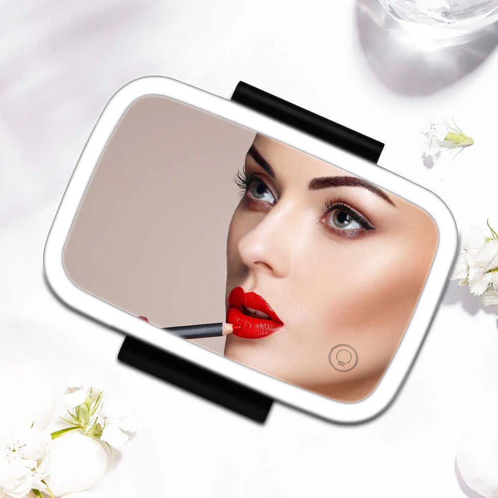 Car Cosmetic Mirror Stainless Steel Portable Sun-Shading Makeup Mirror Car Interior With LED Light 175*138mm For Car Decoration