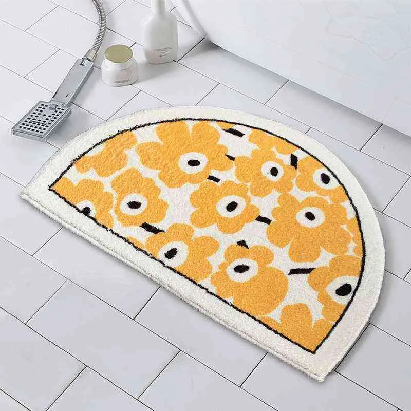 Semi-Circular Bathroom Mat Plush Soft Bath Rug Non Slip Bathroom Carpet Absorpt Bath Room Rug Ins Doormat Alfombra De Bano 211109