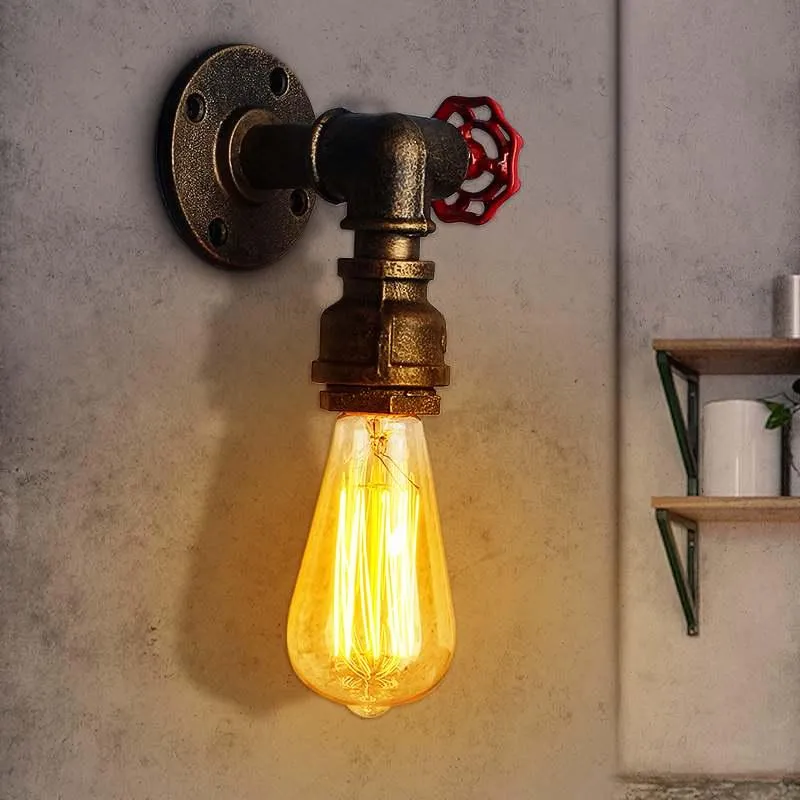 Lampes murales E27 Vintage tuyau d'eau lampe robinet forme vapeur Punk Loft industriel fer rouille rétro maison bar décor luminaire 227H