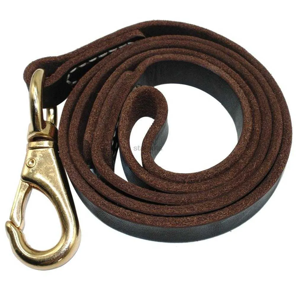 Heavy Duty Handmade Leather Dog Leash Lead Dark Brown Black Z Złotym hakiem do treningu spaceru Wszystkie rasy psów 4 rozmiary 210729