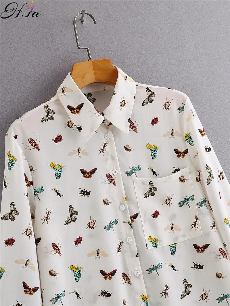 Vogels Print Shirts 35% Katoen Vrouwelijke Tops Mode Lente Zomer Losse Casual Dames Shirt Butterfly White 210430