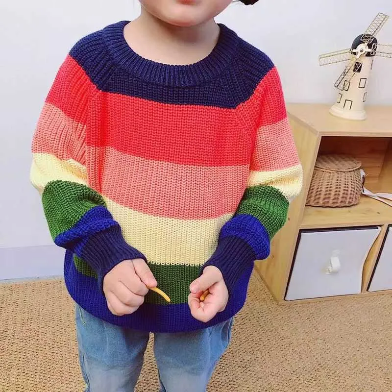 Enfants pull tricoté laine automne bébé vêtements pour enfants rayé doux tricot coloré baie filles 210611