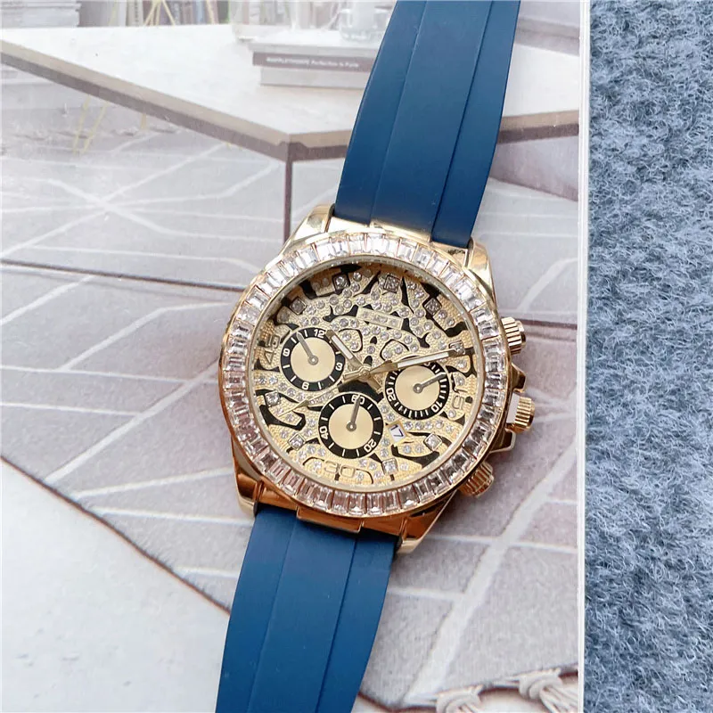 Brand Watches Men Women Leopard Crystal Diamond Style Rubber Strap Quartz Wrist Watch X184167D