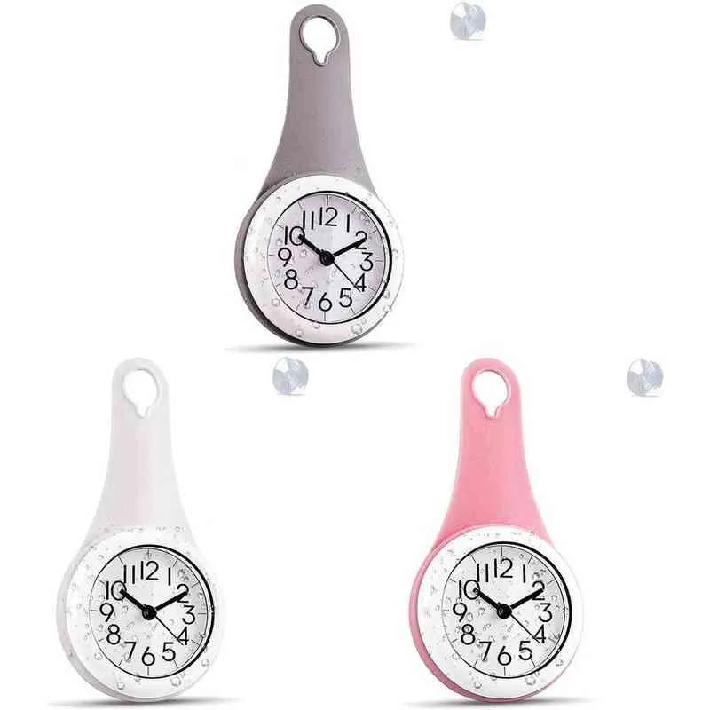 Taille compacte cuisine salle de bain horloge murale étanche douche silencieuse suspendus décor horloges murales avec ventouses décoration de la maison H1230