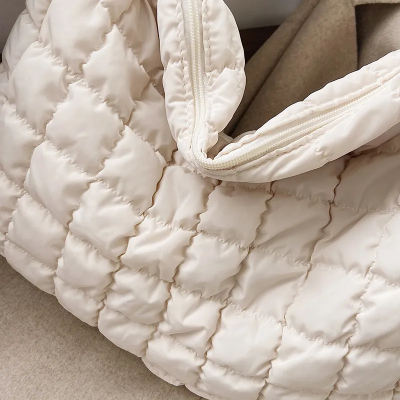 Big Down Fabric Shoulder Bags For Women Casual Zipper Large Capacity Winter Crossbody Bag Branded Designer Plaid Handbags