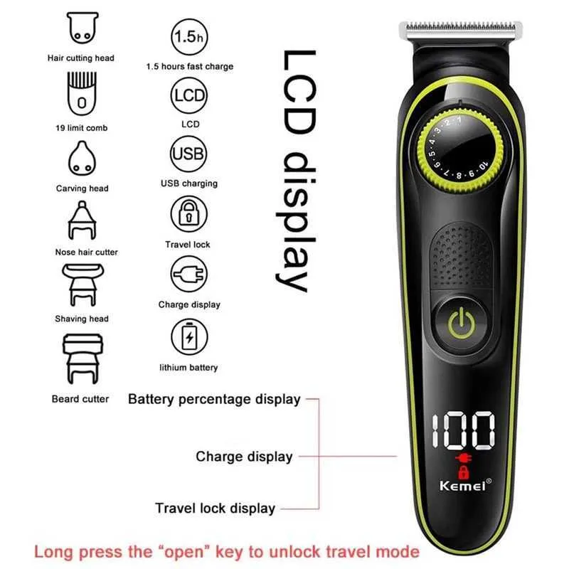 Kemei rasoir électrique corps du visage machine à raser tondeuse à cheveux tondeuse pour hommes barbe rasoir toilettage ensemble nez et oreille tondeuse P0817