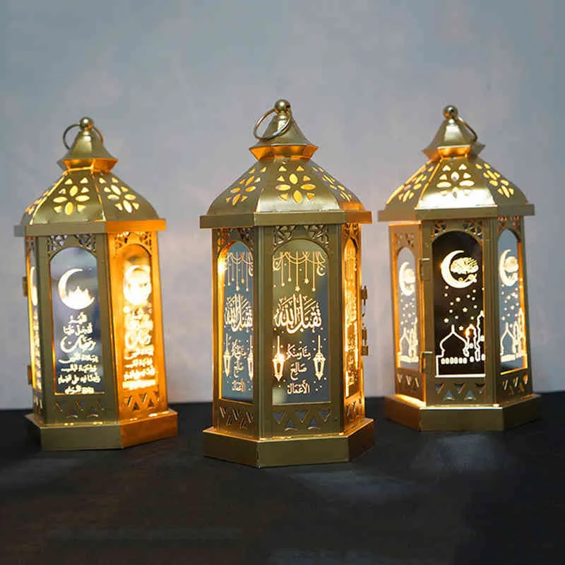 2021 Ramadan Home LED -lampor Eid Mubarak Islamiska skrivbordsdekorationer Festival Lantern Lamp Ornaments Ramadan Kareem Gifts 21221T