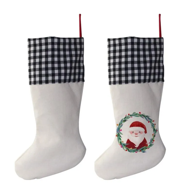 Sublimación Buffalo Plaid Christmas Calcetines es Calcetines de dulces de Halloween en blanco Santa Bolsa de regalos Oranment C8514291711