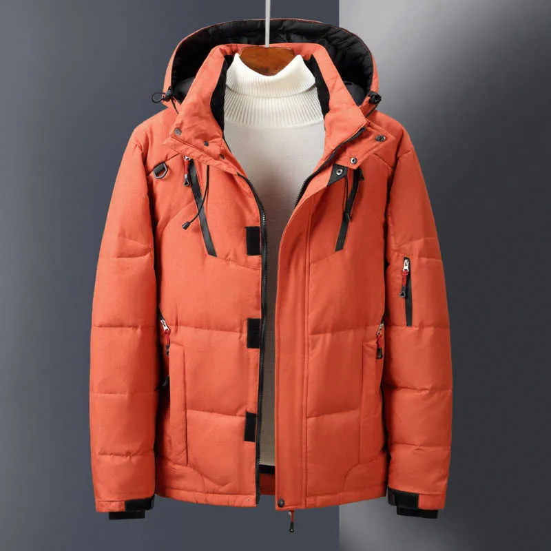 ブランドメンズホワイトアヒルダウンジャケット暖かいフード付き厚いパウガジャケットコート男性カジュアル品質オーバーコートサーマルウィンターパーカー男性210527