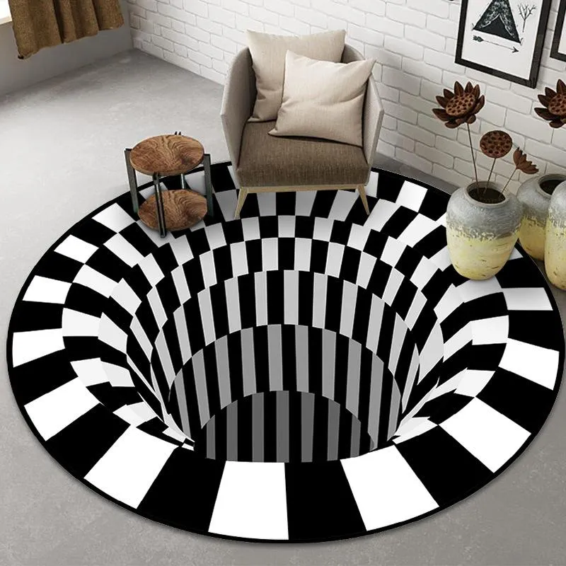 Tapis Tapis rond Clown Piège Vision Zone Tapis Halloween 3D Tapis géométrique Tapis de salon Tapis de couloir Décoration de Noël 2378