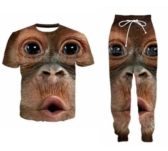 Groothandel - 2022 Nieuwe Fashion Casual Big Monkey Face 3D All Over Print Trainingspakken T-shirt + Joggers Broek Pak Dames Mannen @ 031