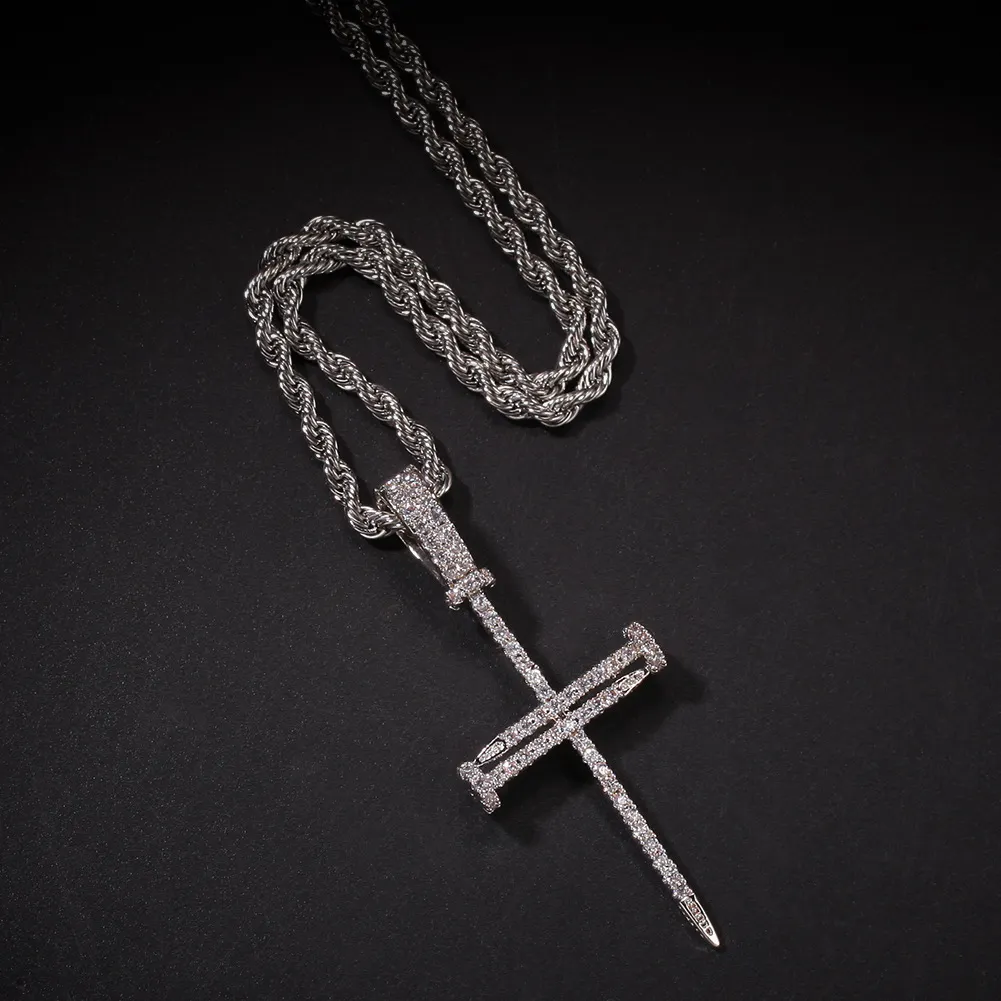 Hip Hop Gold Silver Iced Out Cross Pendant Chains For Mens smycken med rostfritt stål Miami Cuban Link eller Chain Necklace250R