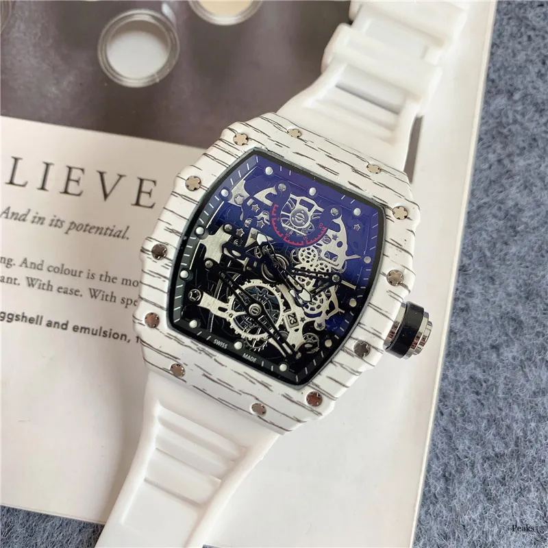 Mens Sports Watches Brand Fashion Hollow Skeleton Watch Rubber Strap Man Clock Relojes Para HOMBRE332R