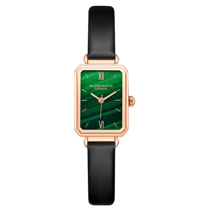 Retro Green Dial Simple Temperament Womens Watch Quartz Stundents Watches Net Steel Belt och äkta läderband Speicial Scener279b