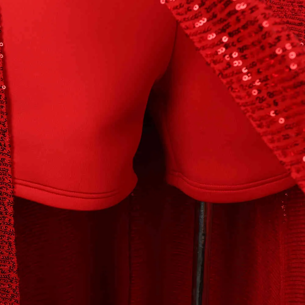 Femmes Rouge Combishort Une Bandoulière Dos Nu Partie Sexy Célébrer Paillettes Combinaison Événement Global Femme Body Plus La Taille XL 210416