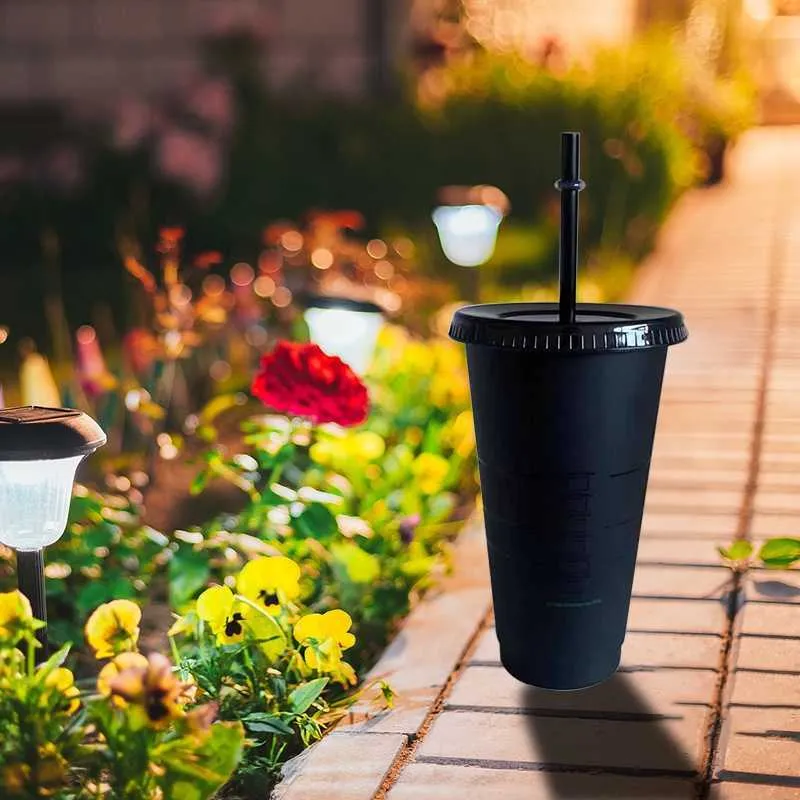 Neue wiederverwendbare Starbucks Farbe Ändern von kalten Tassen Weihnachten Glittery Becher Kunststoff-Tumbler mit Deckel und Stroh Black Cup M Fairytale