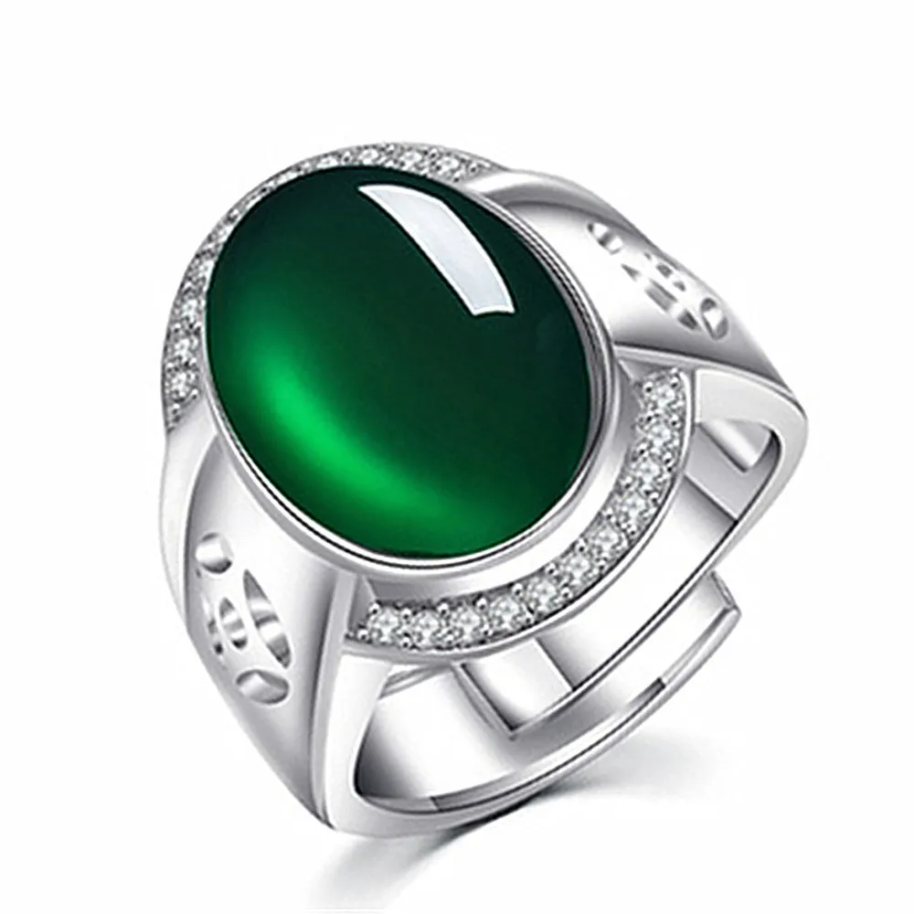 Luxury Green Jade Emerald Gemstones Diamonds Rings for Men White Gold Silver Color Jewely Bague Masculine Accessory Party Gifts7362294