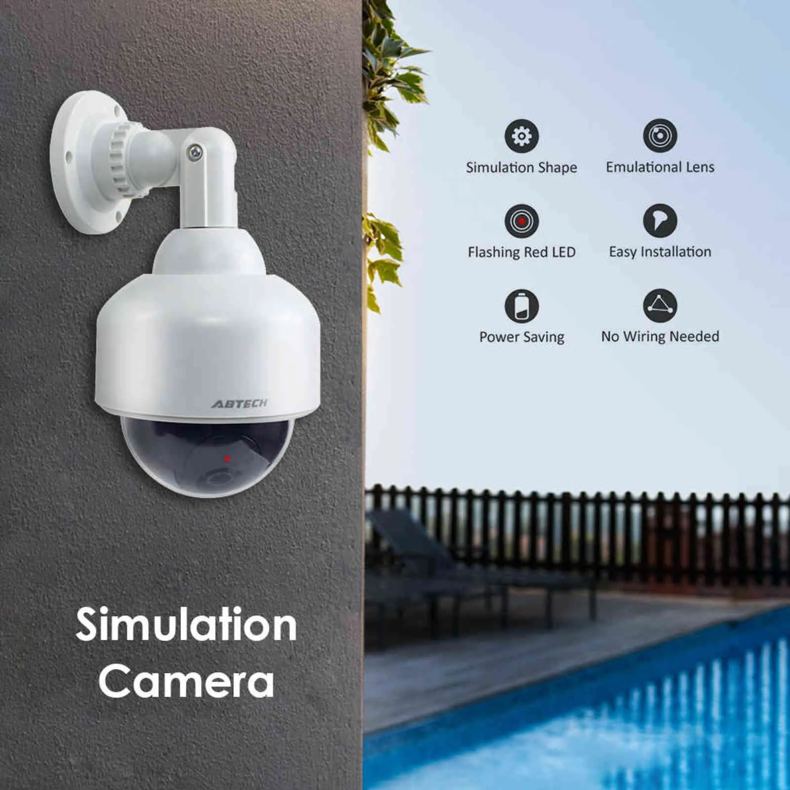 Boule ronde fausse caméra factice alimentée par batterie 360 degrés rotatif clignotant LED simulation surveillance CCTV moniteur de sécurité H1117
