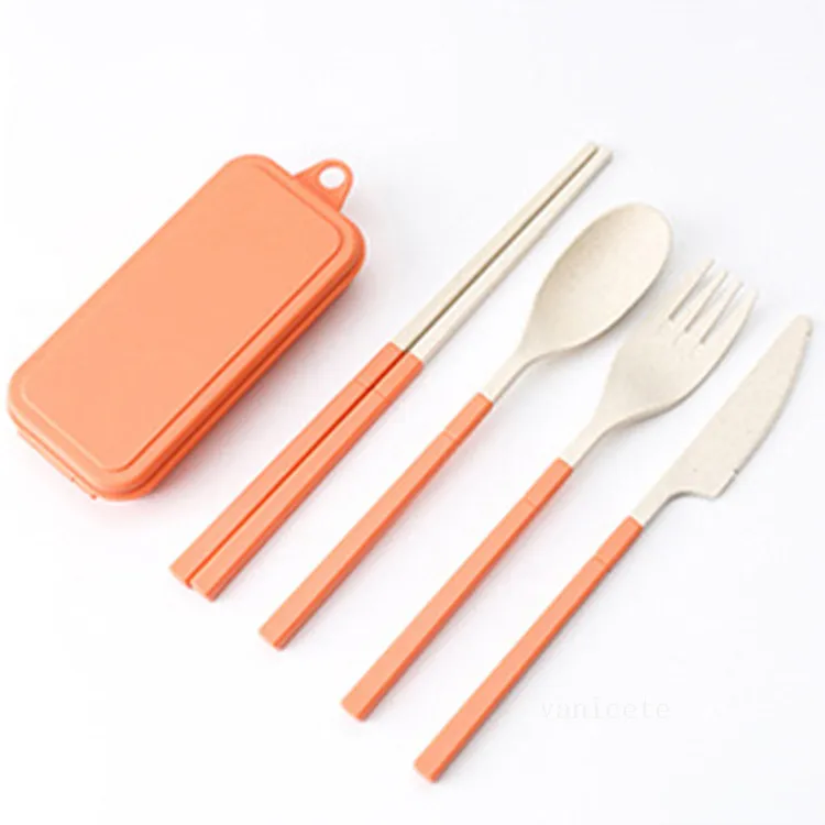 Wheat Straw Folding Cutlery Set Kids Knife Fork Spoon Chopsticks Portable Dinnerware Kits Flatware Sets for Travelling Camping T2I52820