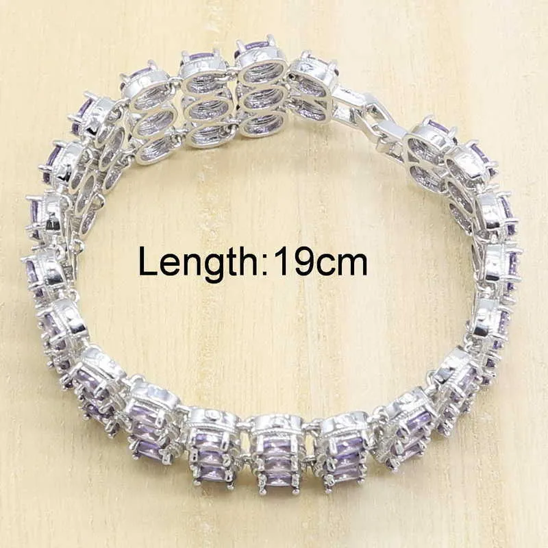 Conjunto de jóias naturais de cor prata roxa para mulheres bracelete brincos colar pingente anel caixa de presente H1022