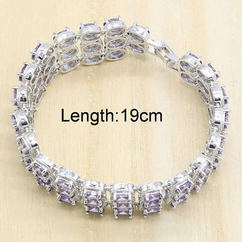 Purple Silver Color Natural Jewelry Set for Women Bracelet Earrings Necklace Pendant Ring Gift Box H1022