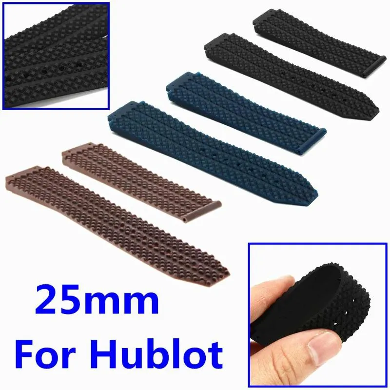 Assistir bandas de 25mmx192mm retropork watch band preto azul esportes de borracha de borracha de borracha para hubolt bigbnag292u