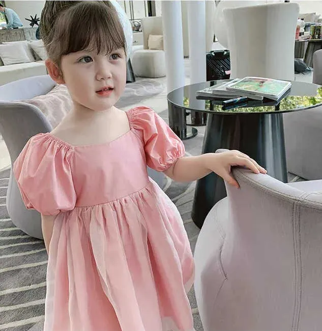 Filles Dresss Trapless Breast-Enveloppé Maille Fée Princesse Robe D'été Européenne Américaine Vêtements Pour Enfants Pour 210625