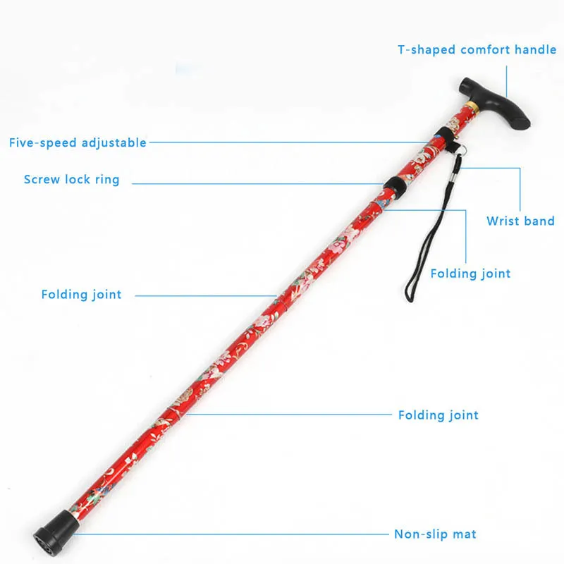 Lightweight Foldable Walking Sticks For Elderly Old Man telescopic 92cm Adjustable Folding Floral Metal Cane Trekking Hiking 220216