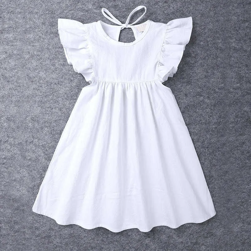 Menina vestido verão sem mangas cor sólida princesa doce crianças roupas roupas bebê 210528