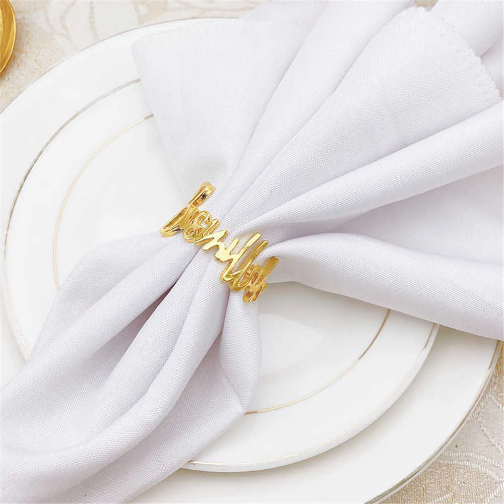 영어 편지 Bismillah Napkin Ring El 레스토랑 가족 탁상용 장식품 스팟 2107062675