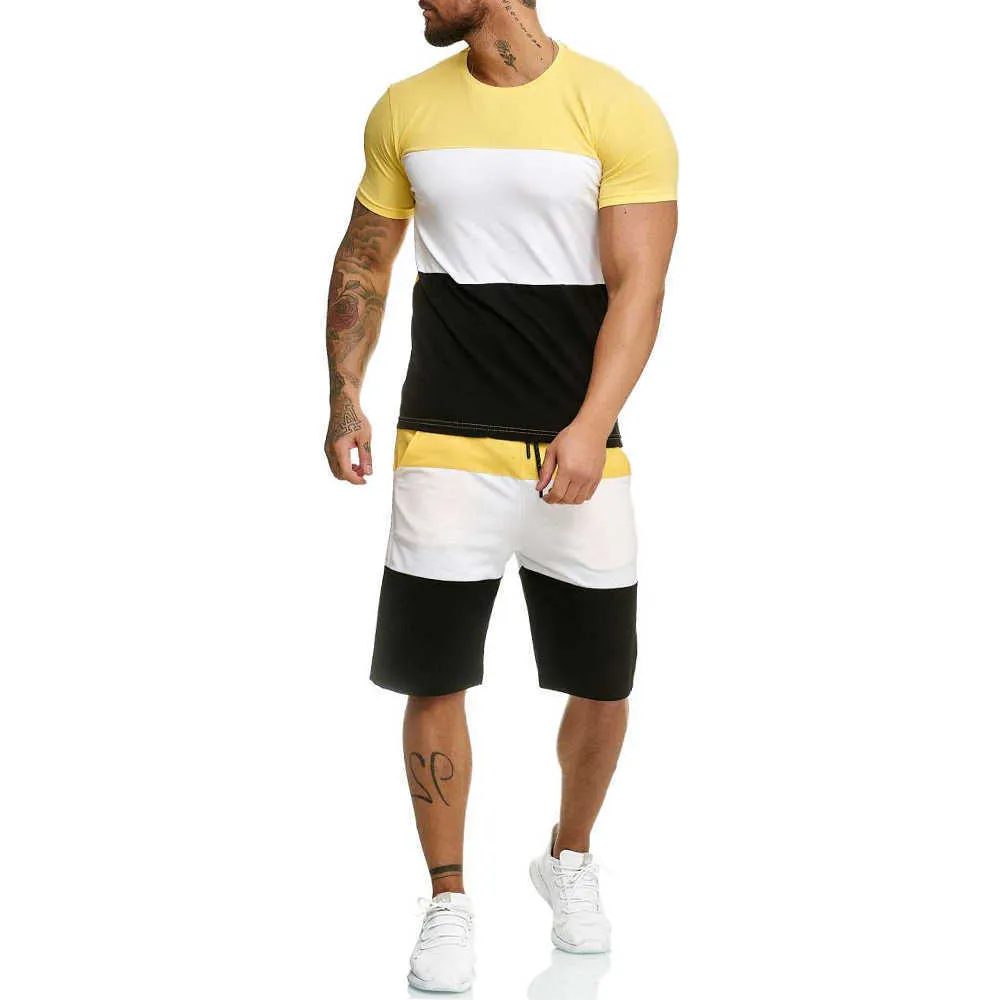 Vêtements pour hommes été Patchwork survêtement à manches courtes 2 pièces vêtements d'entraînement de sport hommes Shorts ensemble t-shirt et ensemble de shorts 210722