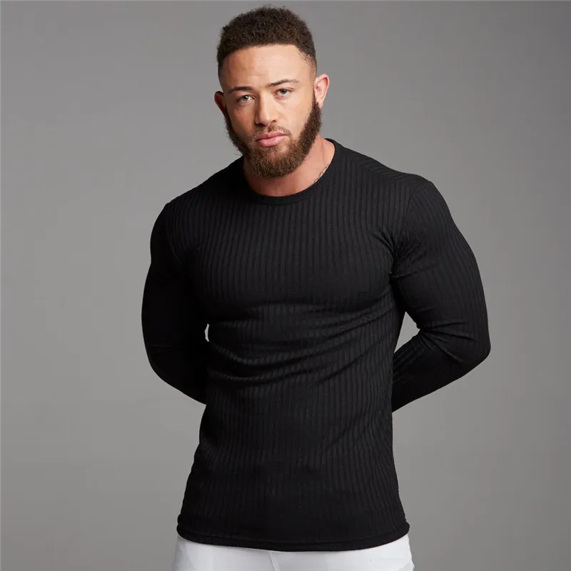 Winter Fashion Men's O-neck Sweaters Black Strips Knitted Pullovers Men Solid Color Casual Male Sweater Autumn Slim Fit Knitwear 210421