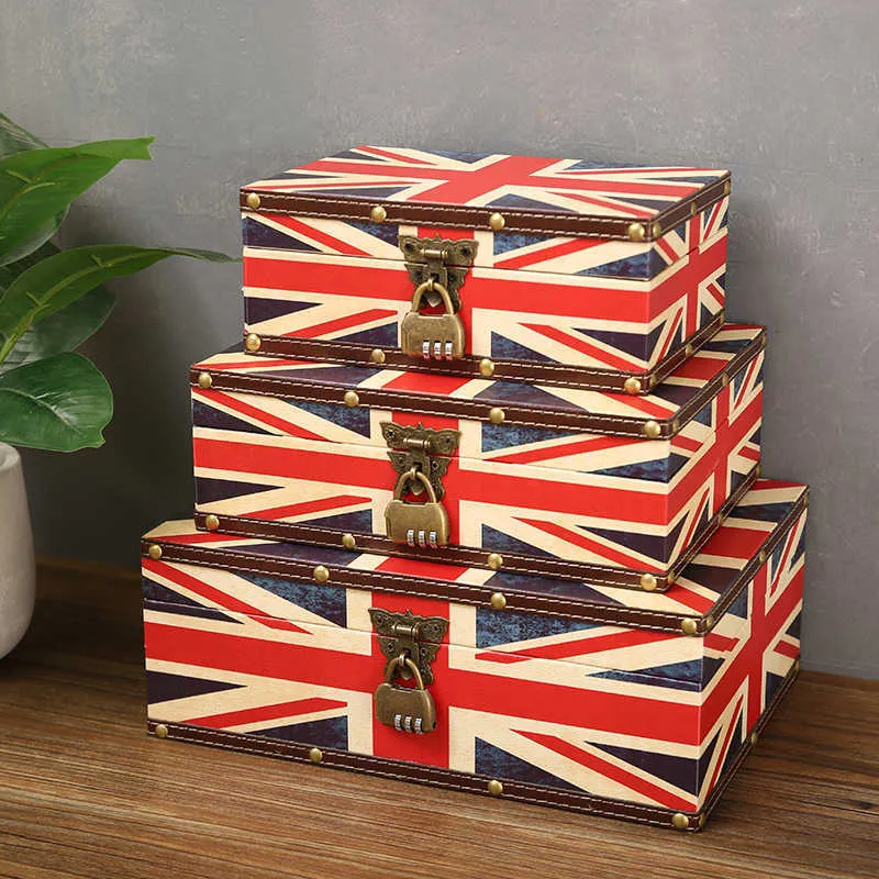 American style Home storage box with lock Retro Leather holder desktop coffee shop decorate 210922