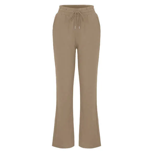 Pantalon large femmes été couleur unie poche ample coton lin pantalon femme décontracté cordon surdimensionné droit Long pantalon X0629