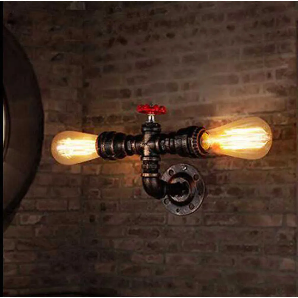 Vintage Industrial Loft Water Pipe Wall Light Retro Iron Wall Ceiling Lamp Multi Lights Lighting Living Room Bathroom Decor E27 210724