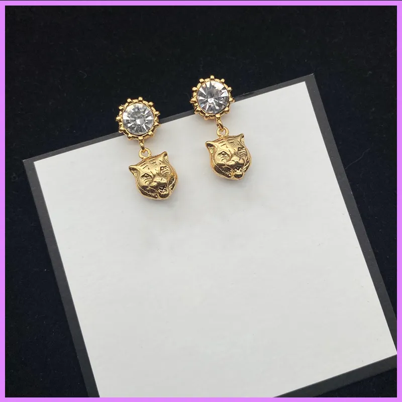 Women Fashion Earrings Animal Retro Earring With Diamonds Designer Jewelry Womens Ear Studs Gold Color High Quality For Party D222114F