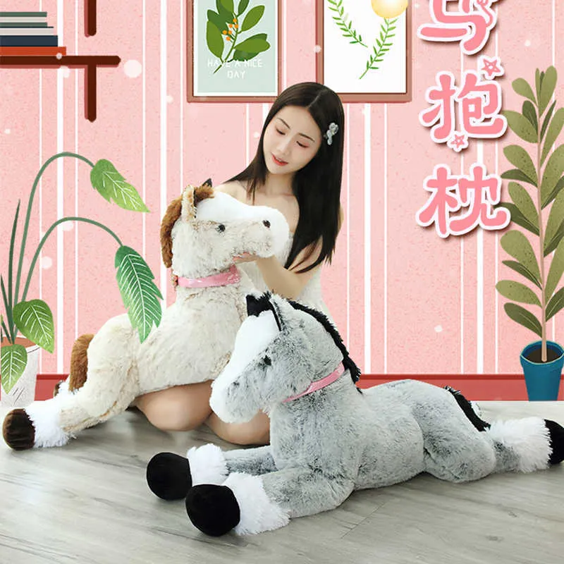 90/120cm Simulation Horse Plush Toys Cute Staffed Animal Zebra Doll Soft Realistic Toy Kids Birthday Gift Home Decoration 210728