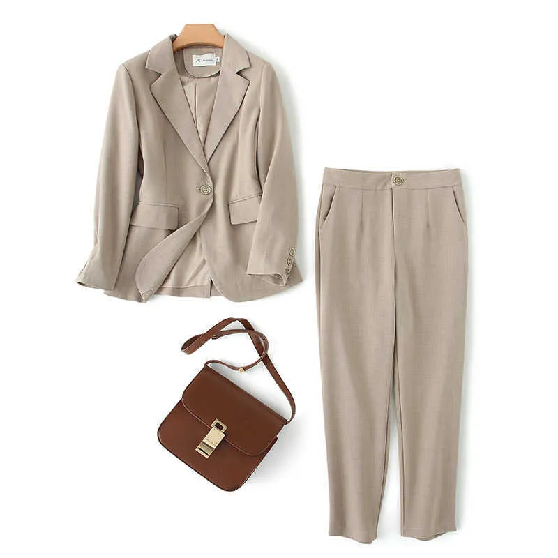 Осень профессиональные женские брюки костюмы высокого качества длинные рукава дамы офисная куртка повседневные брюки офисные рабочие одежды 210527