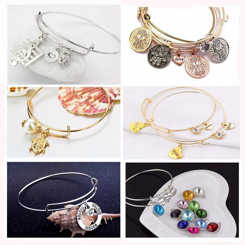 Charming-Expandable-Bangle-Bracelet-DIY-Charm-Wire-Adjustable-Bangle-Women-Adult-Gift-10Pcs-Lot-Gold-Silver