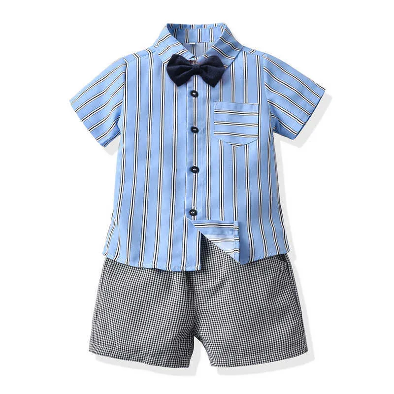 Niedźwiedź Leader Baby Boy Formal Party Odzież Zestawy Moda Koszulki Paski Koszule Suspender Spodnie Outfits z Bowknot Garnitury dla dzieci 210708
