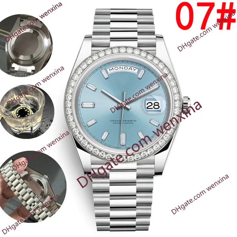 07 Cor Waterproo Iced Watch 41mm 2813 Mecânica Automática Inoxidável Presidente Moda Mens Relógios Clássico Longo Diamante WristW281B