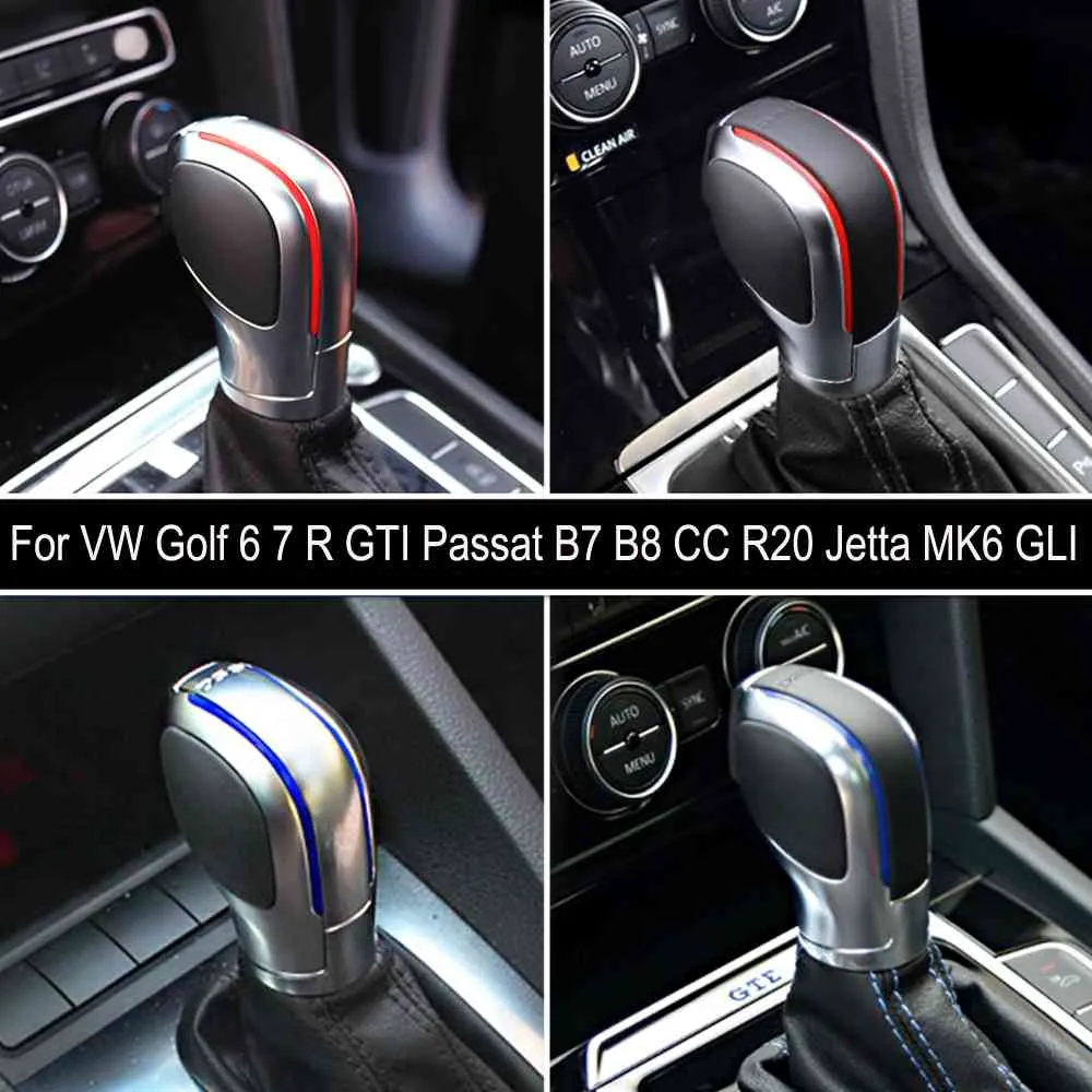 Car Red/Blue Gear Shift Knob Lever Stick Chrome/Matt Silver For VW Golf 7 DSG Cover Emblem