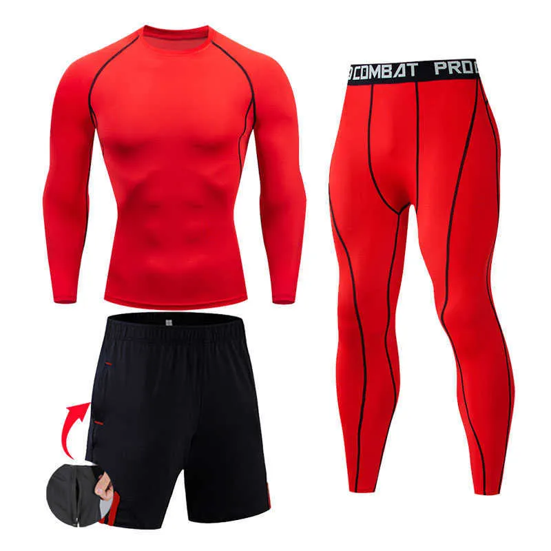 Conjunto de compressão masculina mma manga longa camiseta calças apertadas fitness musculação roupas crânio topo rashguard esporte terno men235n