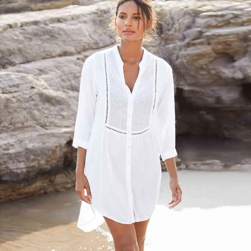 Praia cobertura de algodão branco sarong biquíni banhos mulheres vestir swimsuit pareo túnica # q833 210420