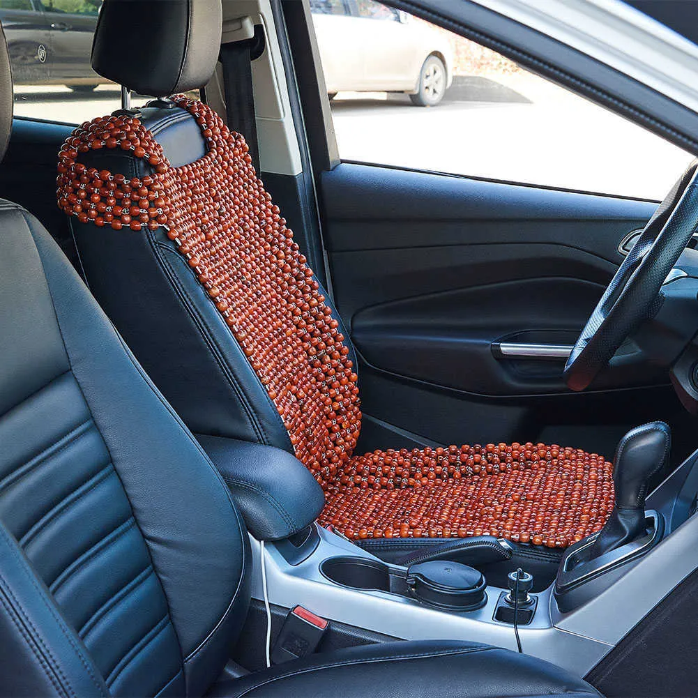 Cubierta de asiento delantero de Taxi de coche con cuentas de madera Natural, silla de cuentas, sofá, estera de asiento, masaje