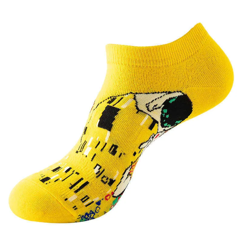 Cheville Art Designer Drôle Nuit Étoilée Heureux Chaussettes Mona Lisa Invisible Été Bas Mignon No Show Hommes Fantaisie Femmes Bateau Chaussettes Courtes X0710