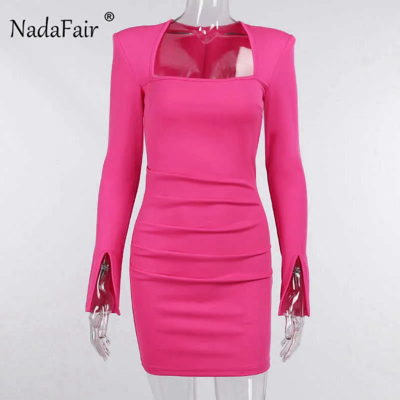 Nadafair shrug axel fyrkantig krage mini klänning långärmad mantel kort vestido bodycon slim vinter klänning party kvinnor festival y1006