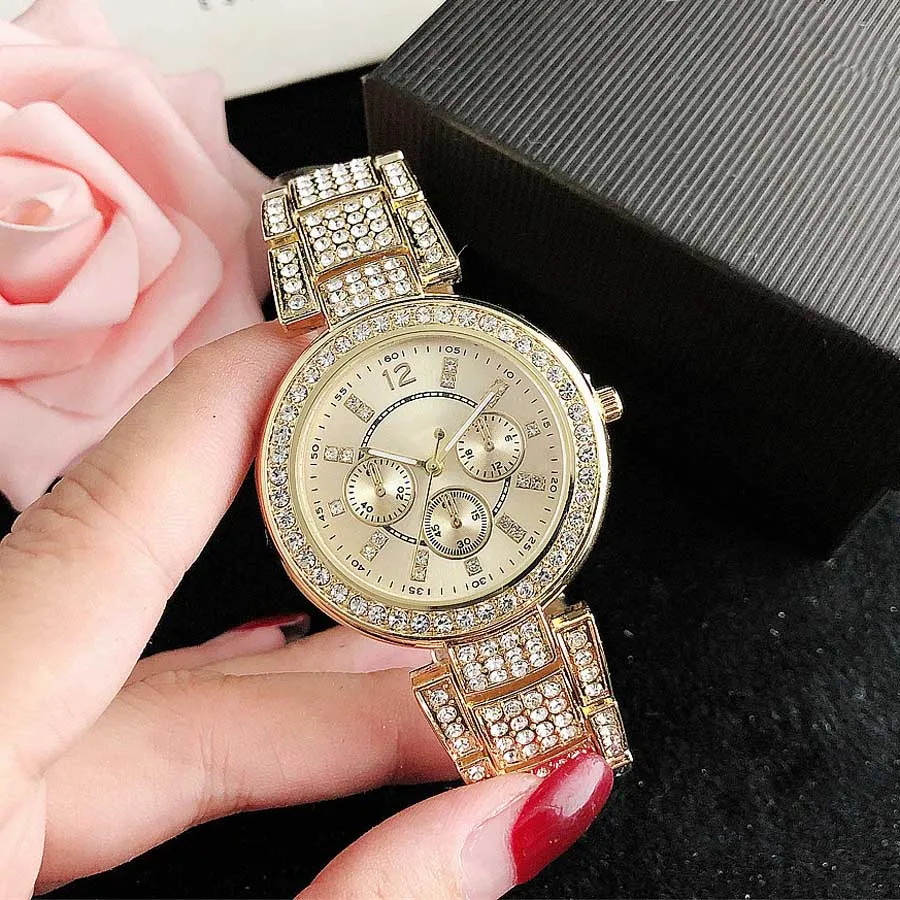 Marka zegarek dla kobiet Lady Girl Crystal Diamond 3 Diarls w stylu metalowy stalowy zespół kwarcowy zegarek FO15