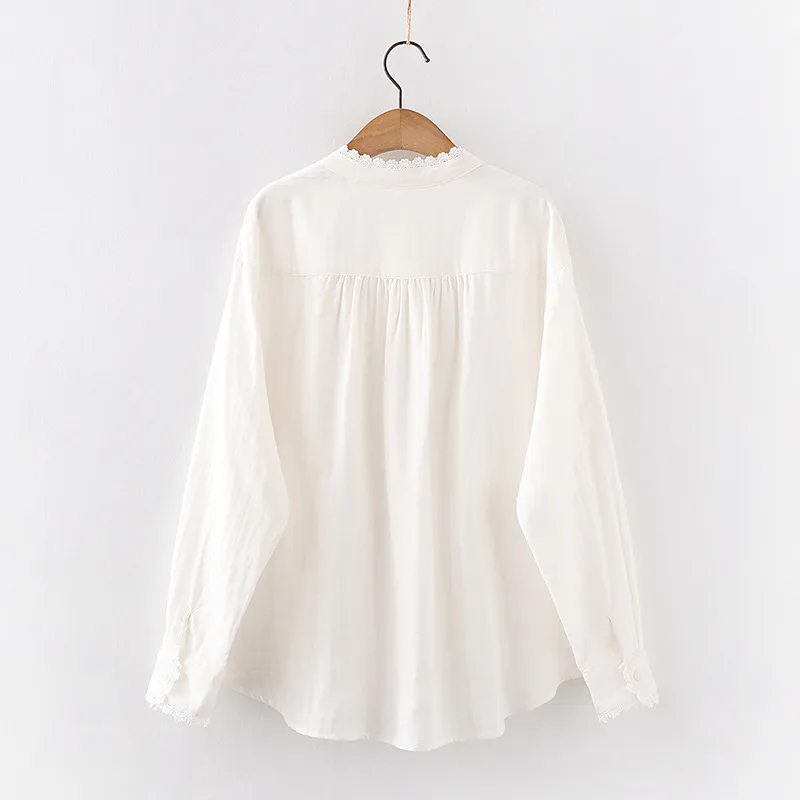 Hsa Camicetta e camicie bianche da donna filato di cotone Orlo in pizzo Blusas Primavera Estate Ragazze Casual Streetwear Top Femme 210417