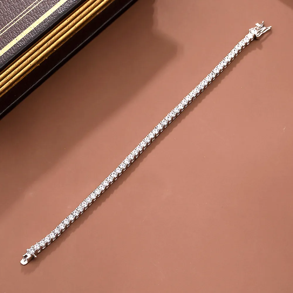 Vero e proprio solido argento 925 15-21 cm braccialetto tennis gioielli pavimenta 3 mm completi di 5A CZ regalo eterno la moglie Fine Jewellery202i